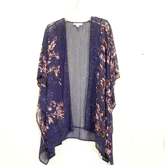 Motherhood Maternity‎ Top Womens Blue Floral Kimono Open Front Sheer - Picture 1 of 8